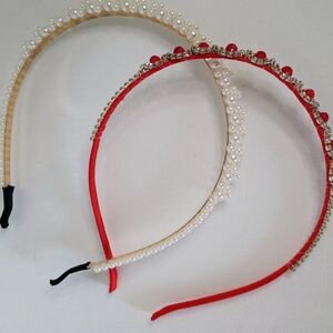 ✨Chic Pearl and Red Gemstone Headbands